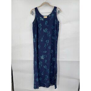 VTG BHs 100% Silk Floral Dress Women 12 Blue Tropical Resortwear Vacation Summer